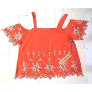 SLOANE ROUGE Off Shoulder Strap ORANGE / White Top SHIRT 100% Cotton ( S )